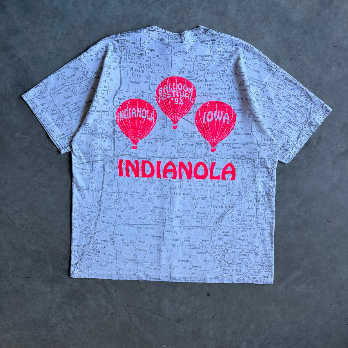 Vintage Indianola Iowa Hot Air Balloon Festival AOP Map Tee