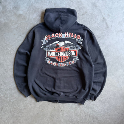 Vintage Harley Davidson Black Hills South Dakota Eagle Zip-Up Hoodie