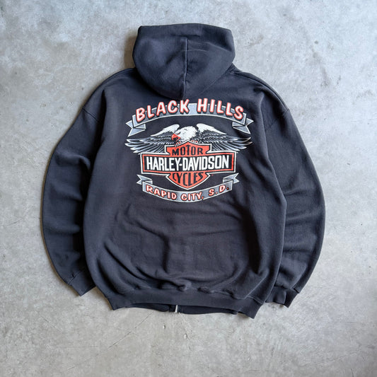 Vintage Harley Davidson Black Hills South Dakota Eagle Zip-Up Hoodie