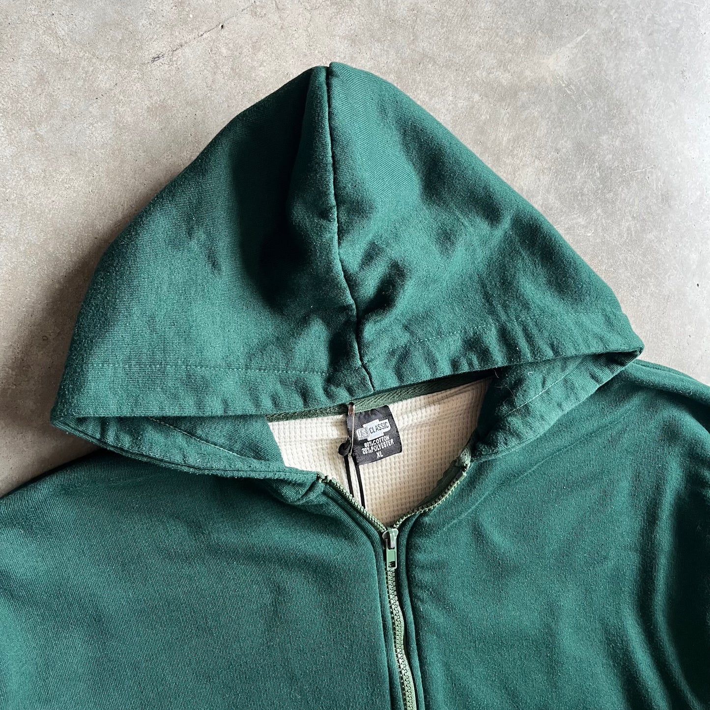 Y2K Kelly Green Thermal Lined Zip Up Sweatshirt