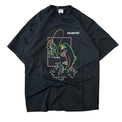 Y2K Wisconsin Dells Neon Fisherman Outline Tee