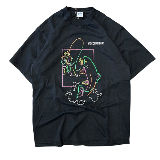 Y2K Wisconsin Dells Neon Fisherman Outline Tee