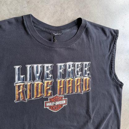 Y2K Harley Davidson Orlando “Live Free Ride Hard” 3D Text Tee
