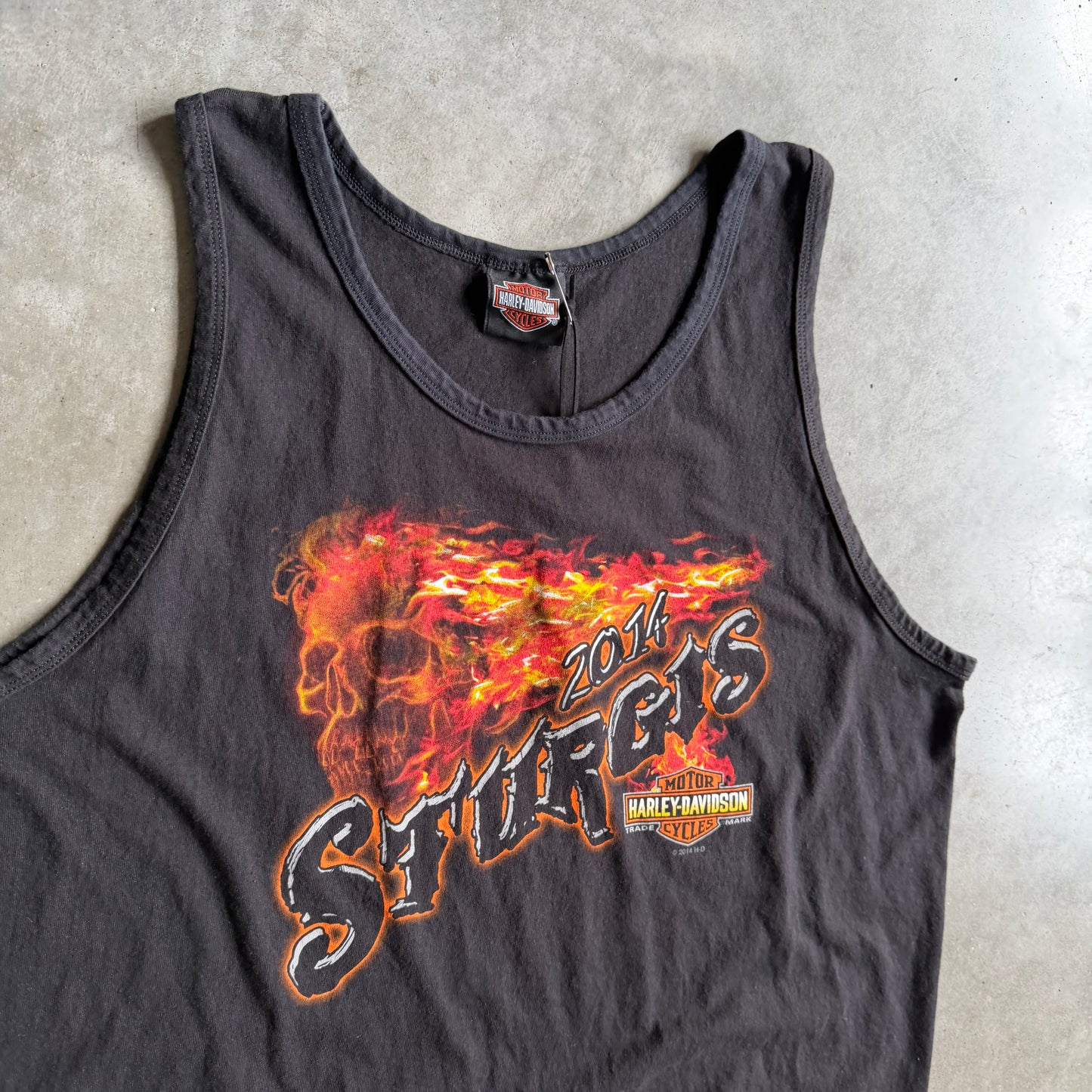 Harley Davidson Flaming Skull 2014 Sturgis Sleeveless Tee
