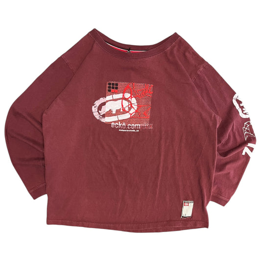 Y2K Ecko Burgundy Longsleeve Graphic T Shirt