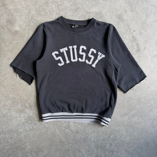 Y2K Stussy 1/2 Sleeve Silver Embroidered Spell-Out Sweatshirt