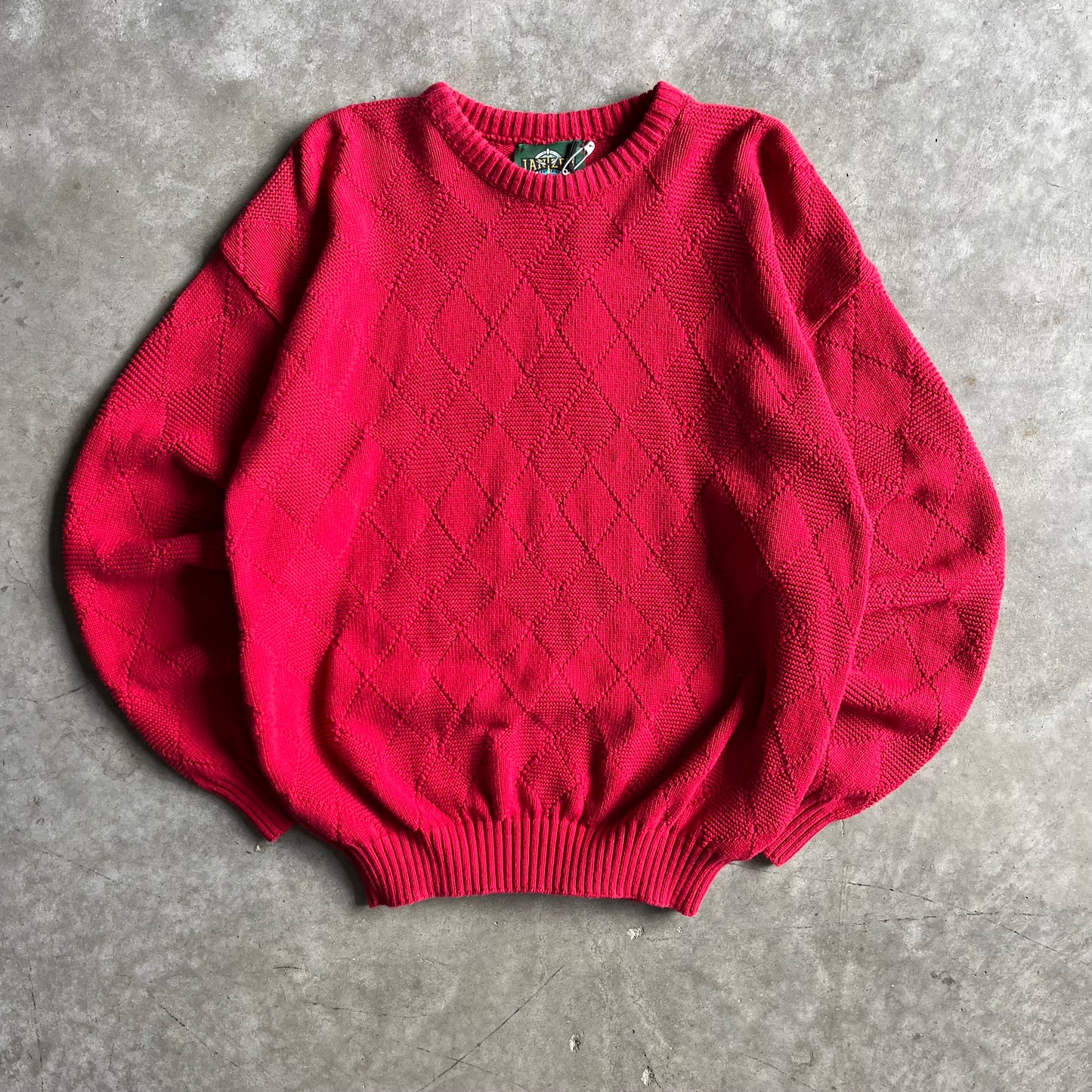 Vintage Red Diamond Woven Sweater