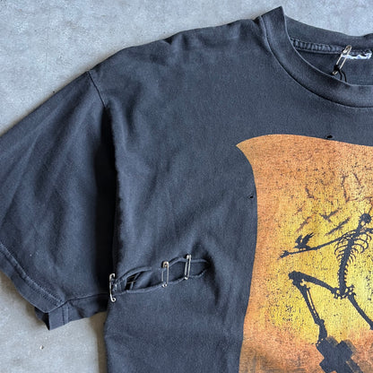 Vintage Thrashed Safety Pin Repair Wes Benscoter Skeleton Art Tee