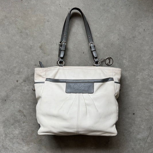 Y2K Coach White/Grey Leather Pleated Gallery Tote Bag