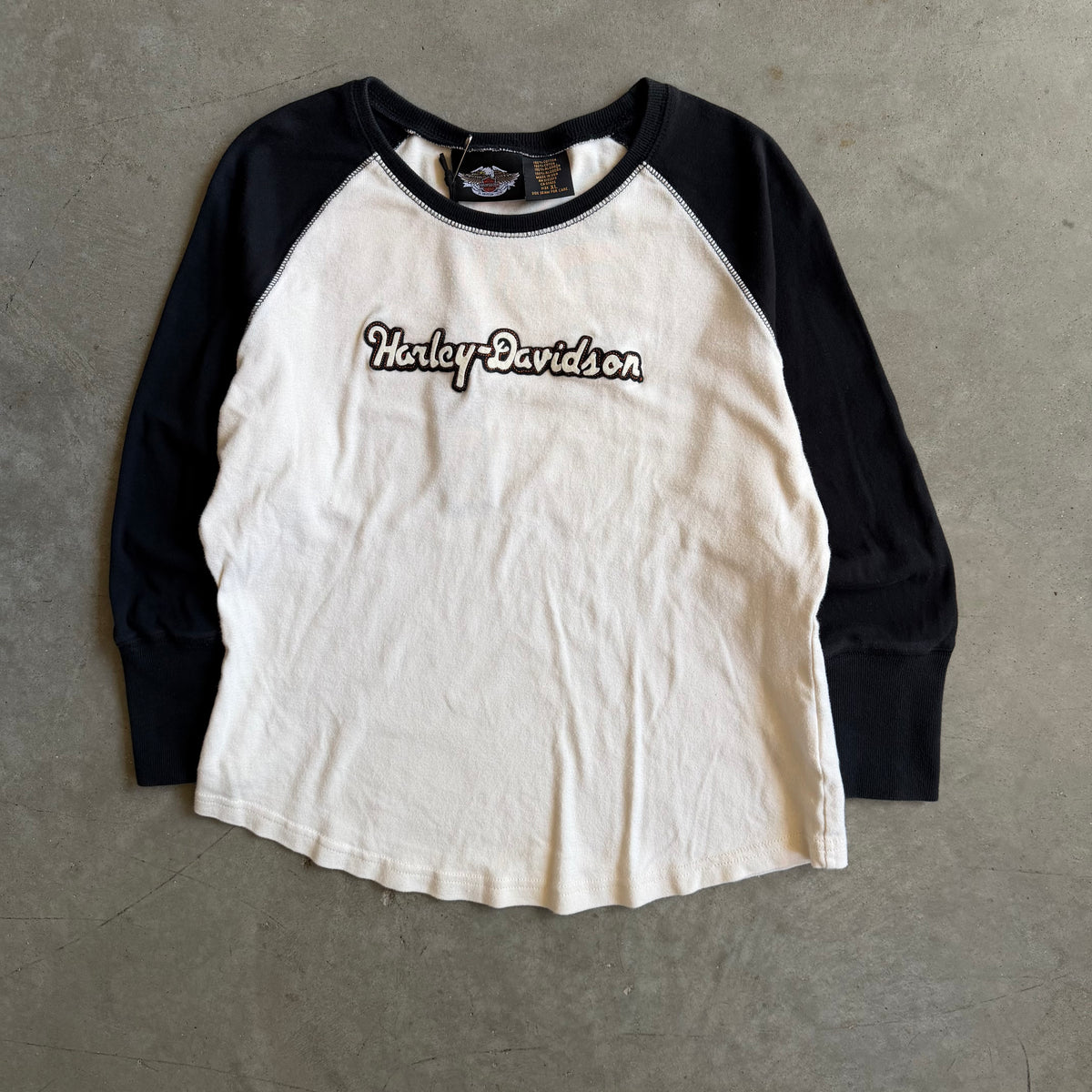 Women’s Harley Davidson Felt Spellout Raglan Baseball Tee