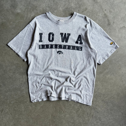 Y2K Iowa Hawkeyes Basketball Fading Spell-Out Gray Tee