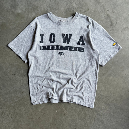 Y2K Iowa Hawkeyes Basketball Fading Spell-Out Gray Tee