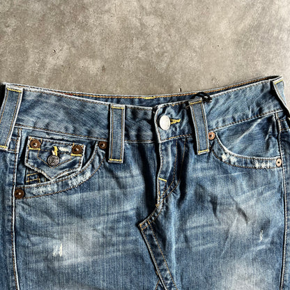 Women’s Y2K True Religion Denim Raw Hem Mini Skirt