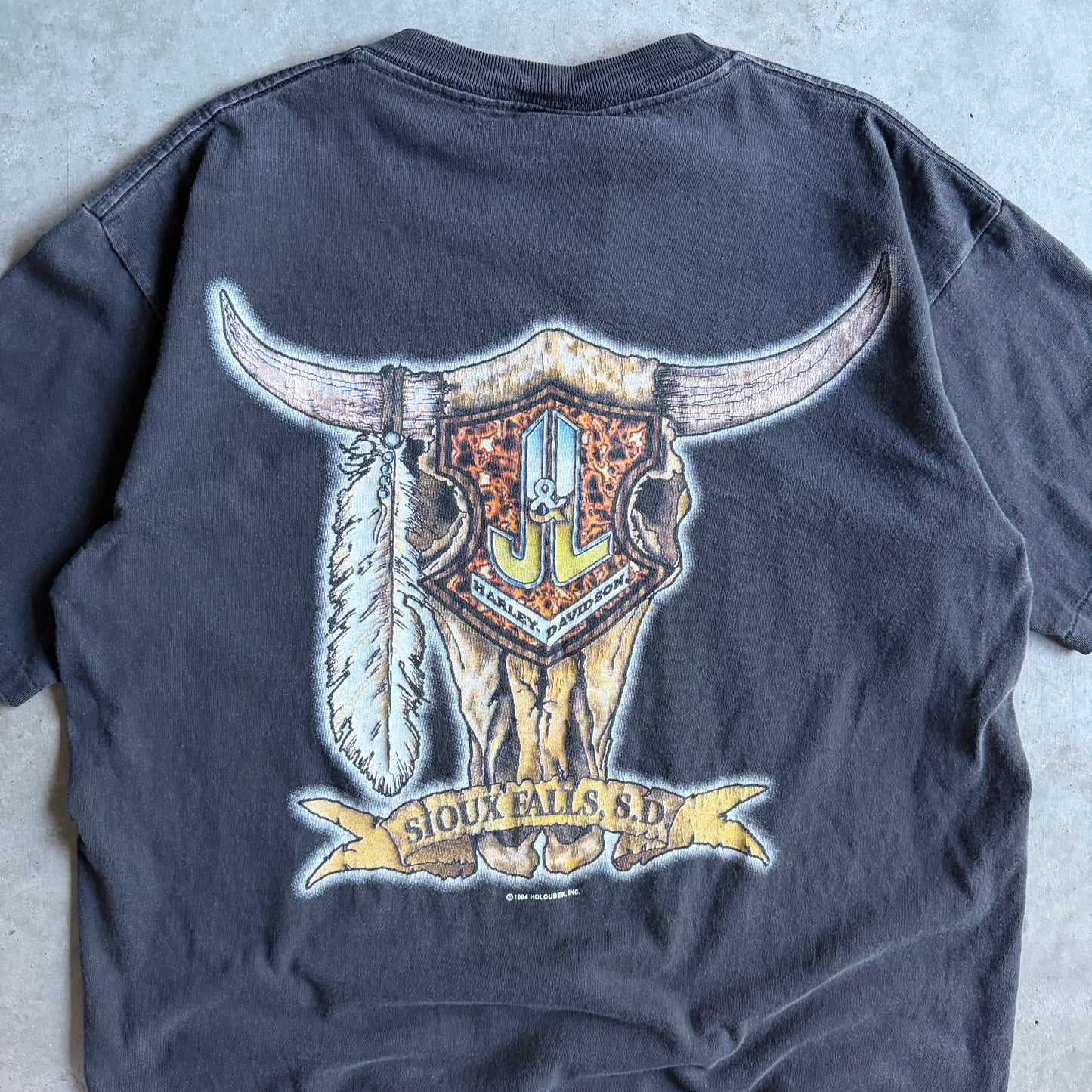 Vintage J&L Harley Davidson Sioux Falls Spell-Out Tee