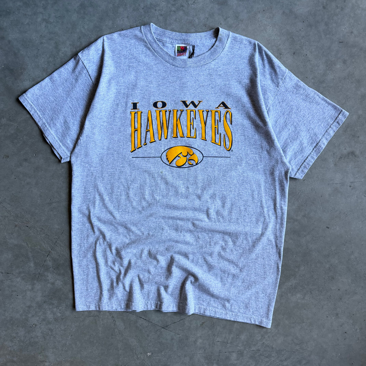 Y2K Iowa Hawkeyes Black & Gold Spell-Out Tee