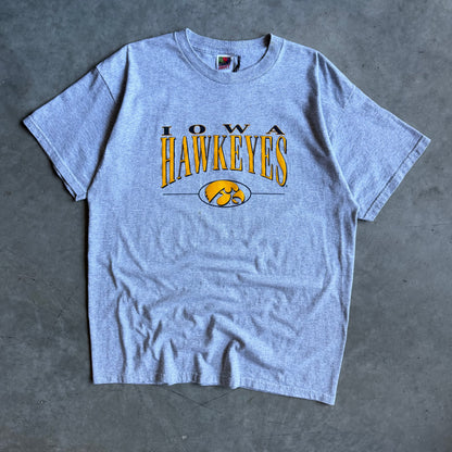 Y2K Iowa Hawkeyes Black & Gold Spell-Out Tee