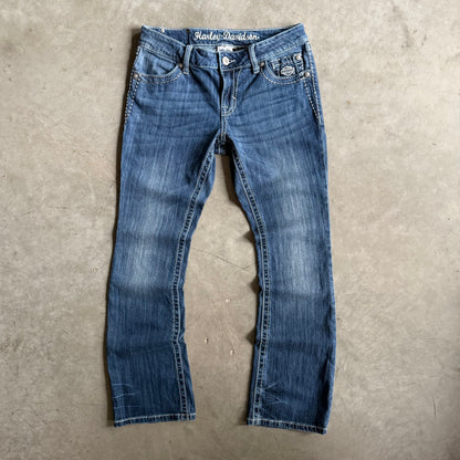 Women’s Harley Davidson Medium Wash Boot Cut Flairs w/Angel Wing Embroidery