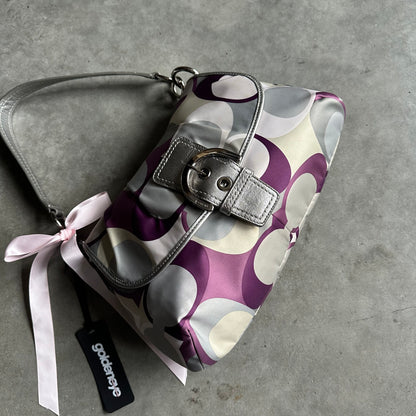 Y2K Coach Soho Buckle Flap Bag Signature C Print RARE Colorway Purple/Silver White