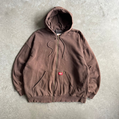 Y2K Dickies Thermal Lined Brown Faded Zip-Up Hoodie