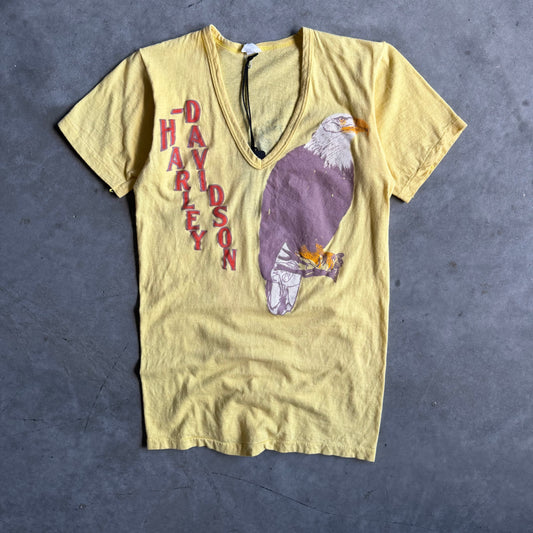 Vintage 80s Harley Davidson Deep V Eagle Yellow Sturgis T Shirt