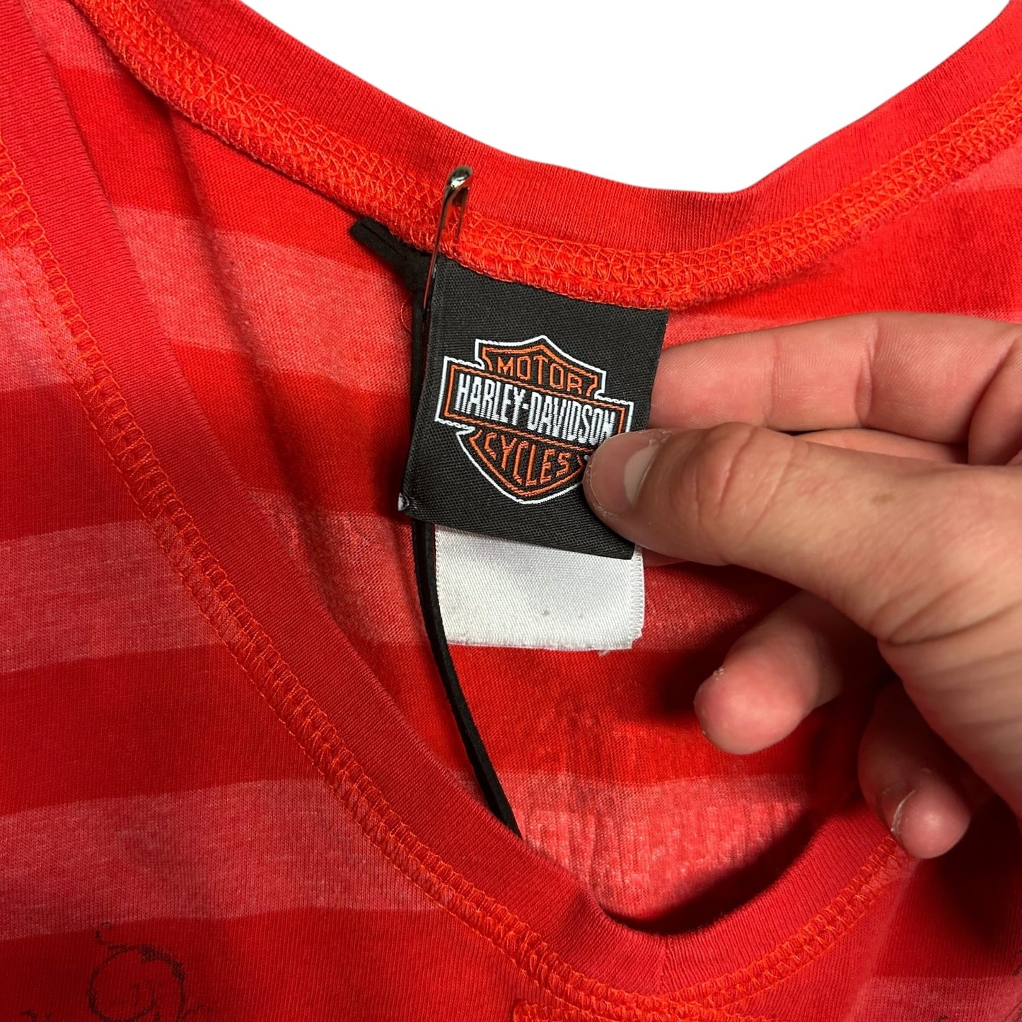 Women’s Y2K Harley Davidson Red Tonal Stripe Tank