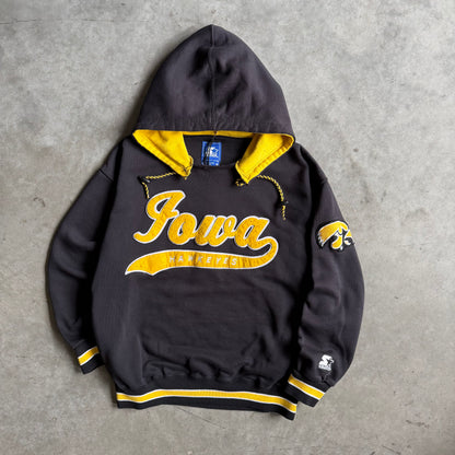 Vintage Iowa Hawkeyes Starter Bar Script Black Hoodie