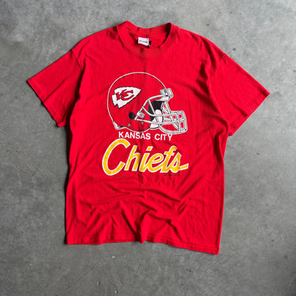 1990 Kansas City Chiefs Big Helmet Red Logo 7 Tee