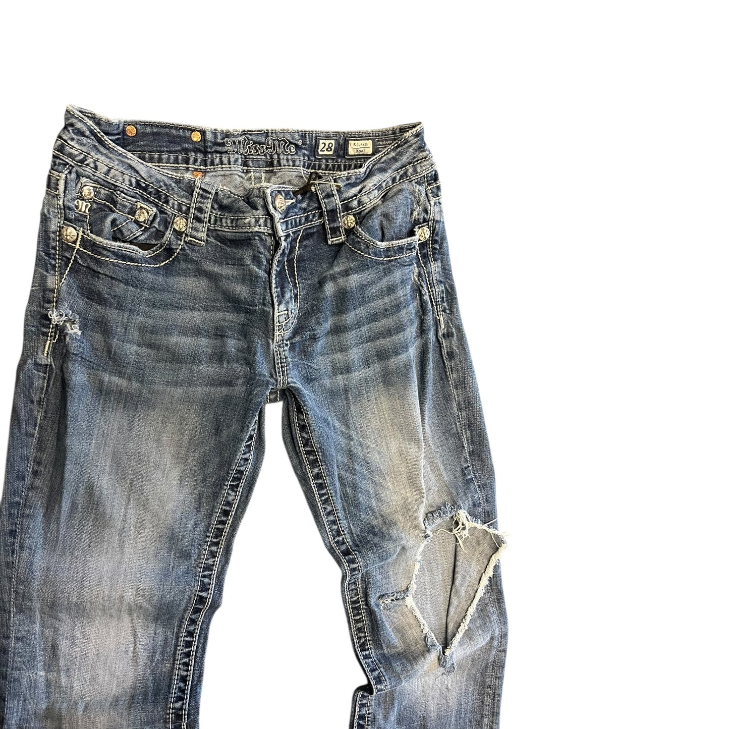 Y2K Miss Me Relaxed Bootcut Jeans w/ Knee Hole
