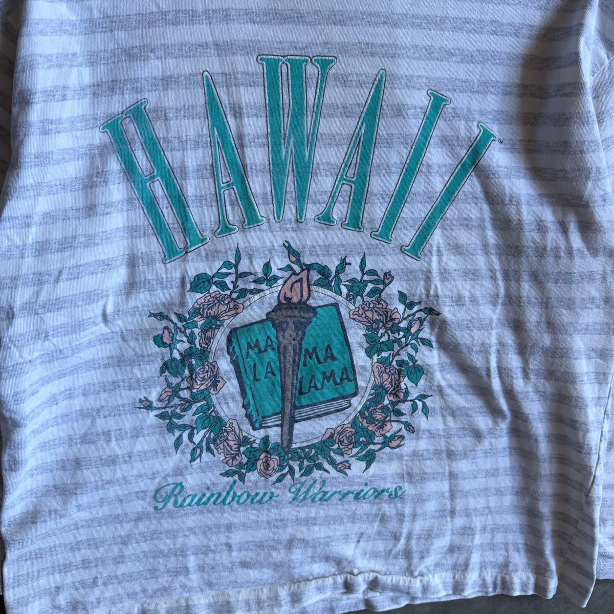 Vintage Hawaii Rainbow Warriors Floral Wreath Striped Longsleeve