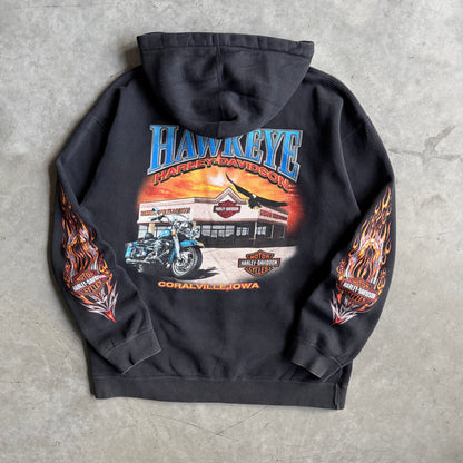 Y2K Harley Davidson Flame Sleeve Eagle Coralville Hoodie