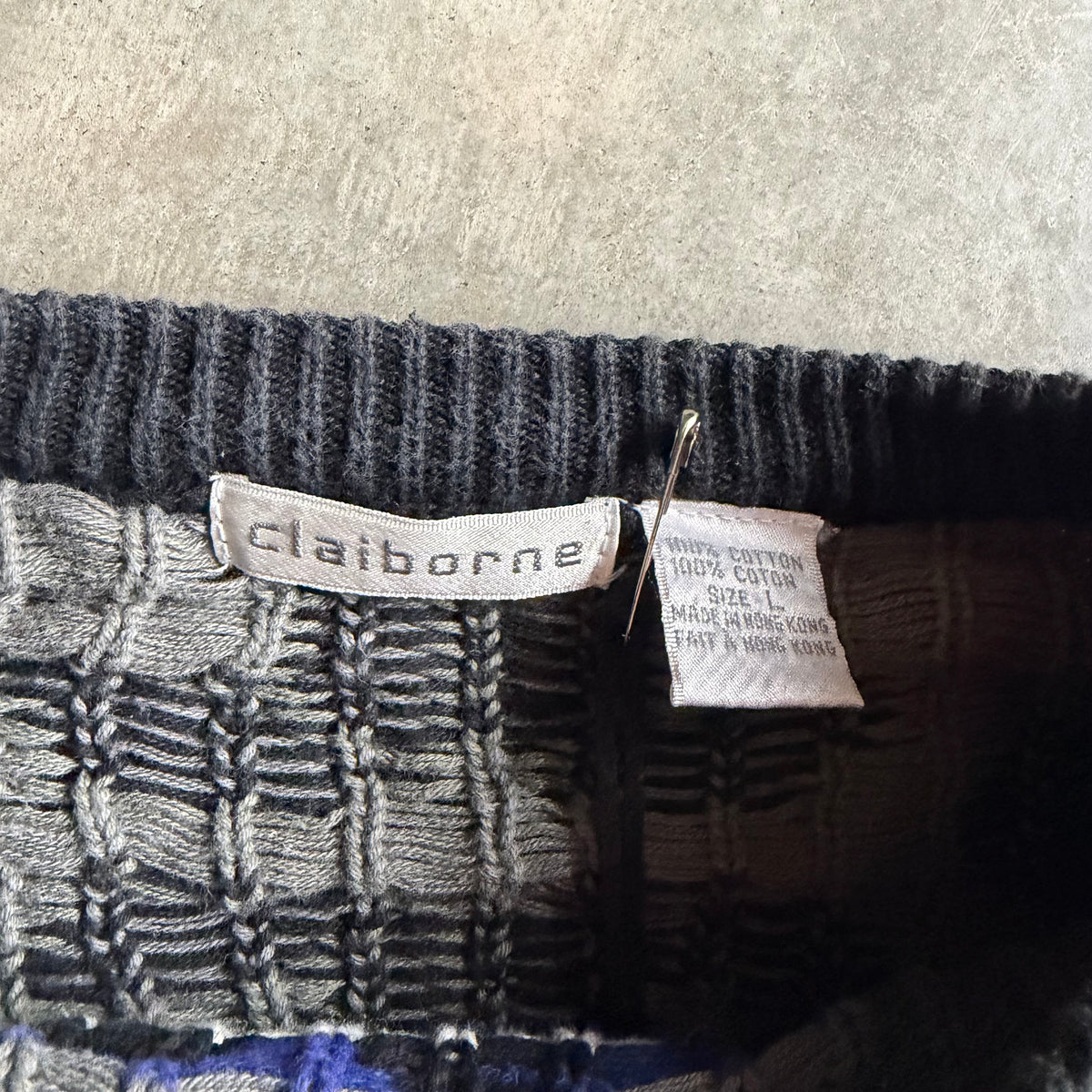 Vintage Claiborne Black/Blue/White Snowflake Knit Sweater