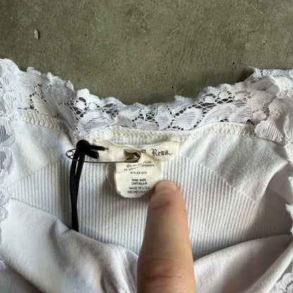 Y2K Boho White Ruched Lace Tank