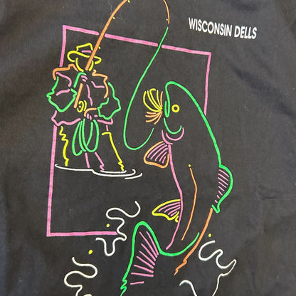 Y2K Wisconsin Dells Neon Fisherman Outline Tee