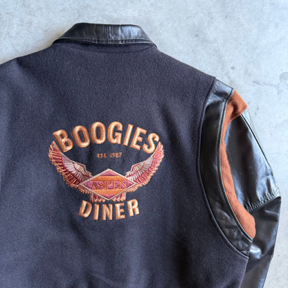 Vintage Boogie’s Diner Leather Arm Wool Varsity Jacket