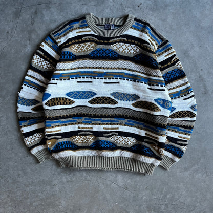 Vintage Boulevard 3D Knit Brown & Blue Sweater
