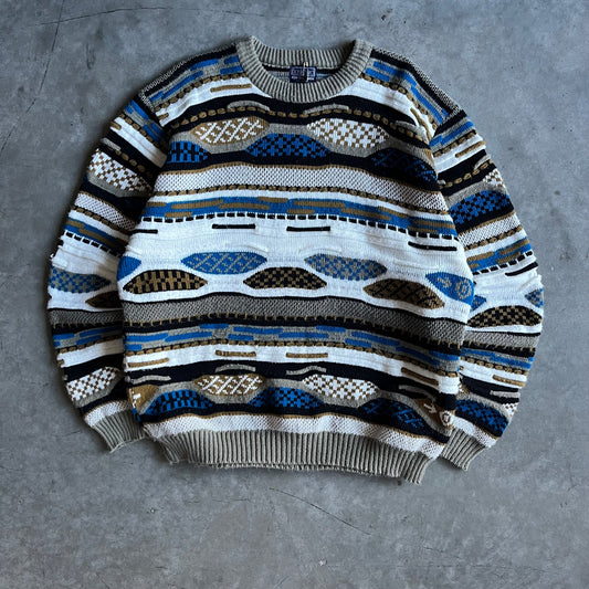 Vintage Boulevard 3D Knit Brown & Blue Sweater