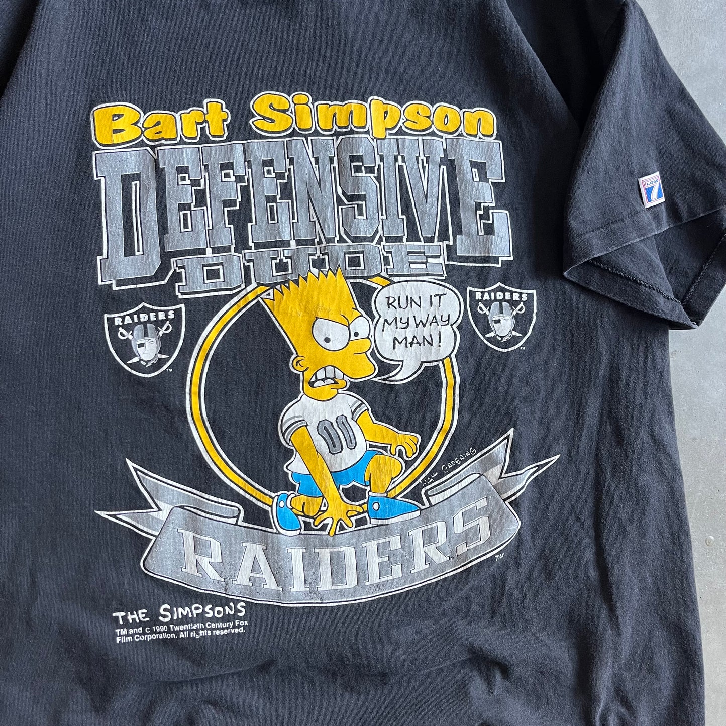 1990 Bart Simpson Raiders ‘Defensive Dude’ Black Tee