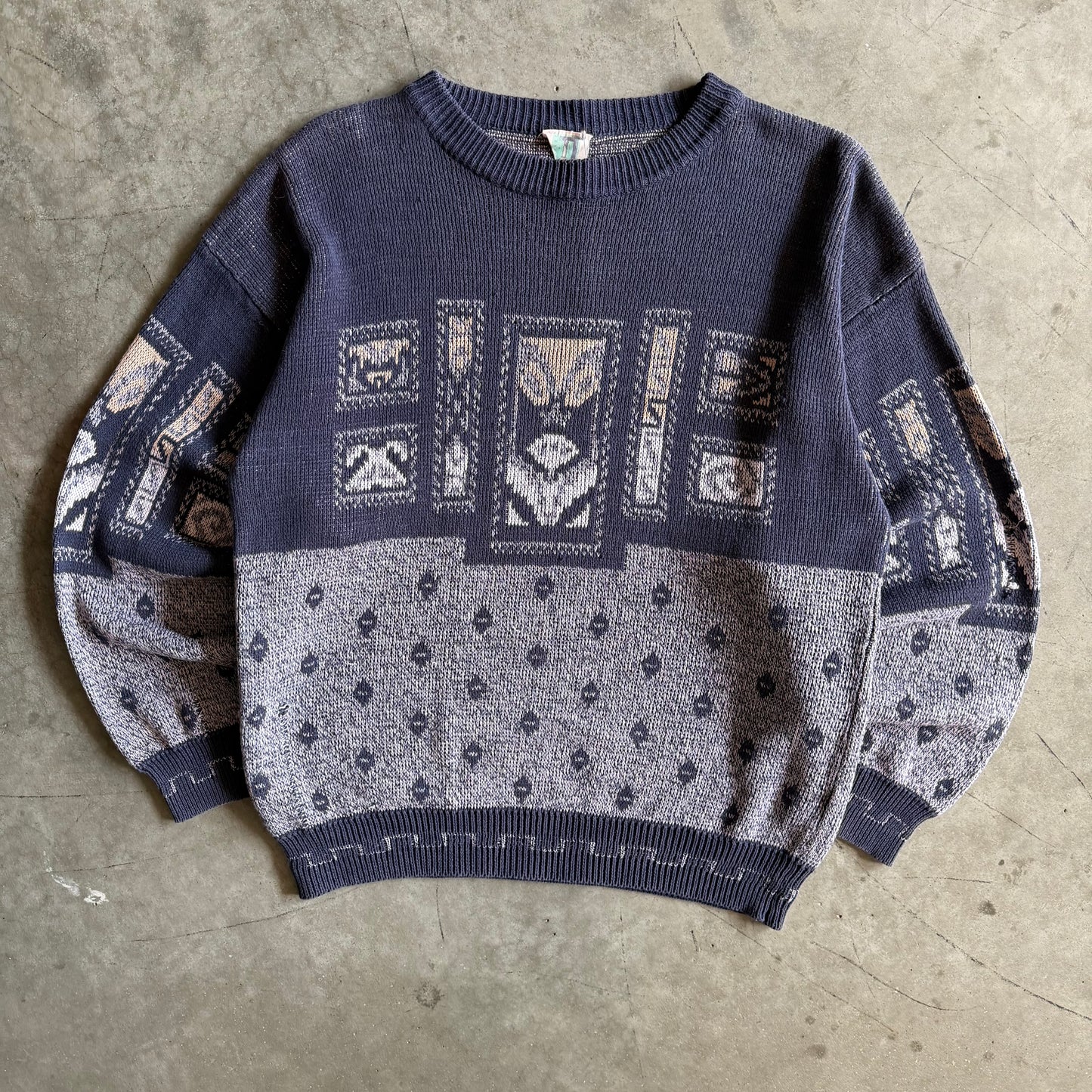 Vintage Blue Knit Art Sweater
