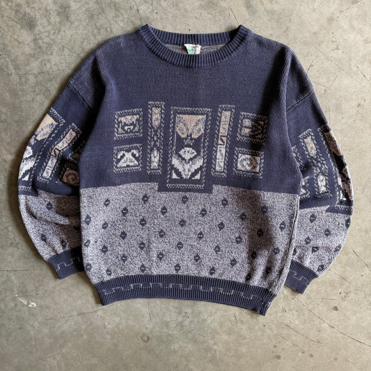 Vintage Blue Knit Art Sweater