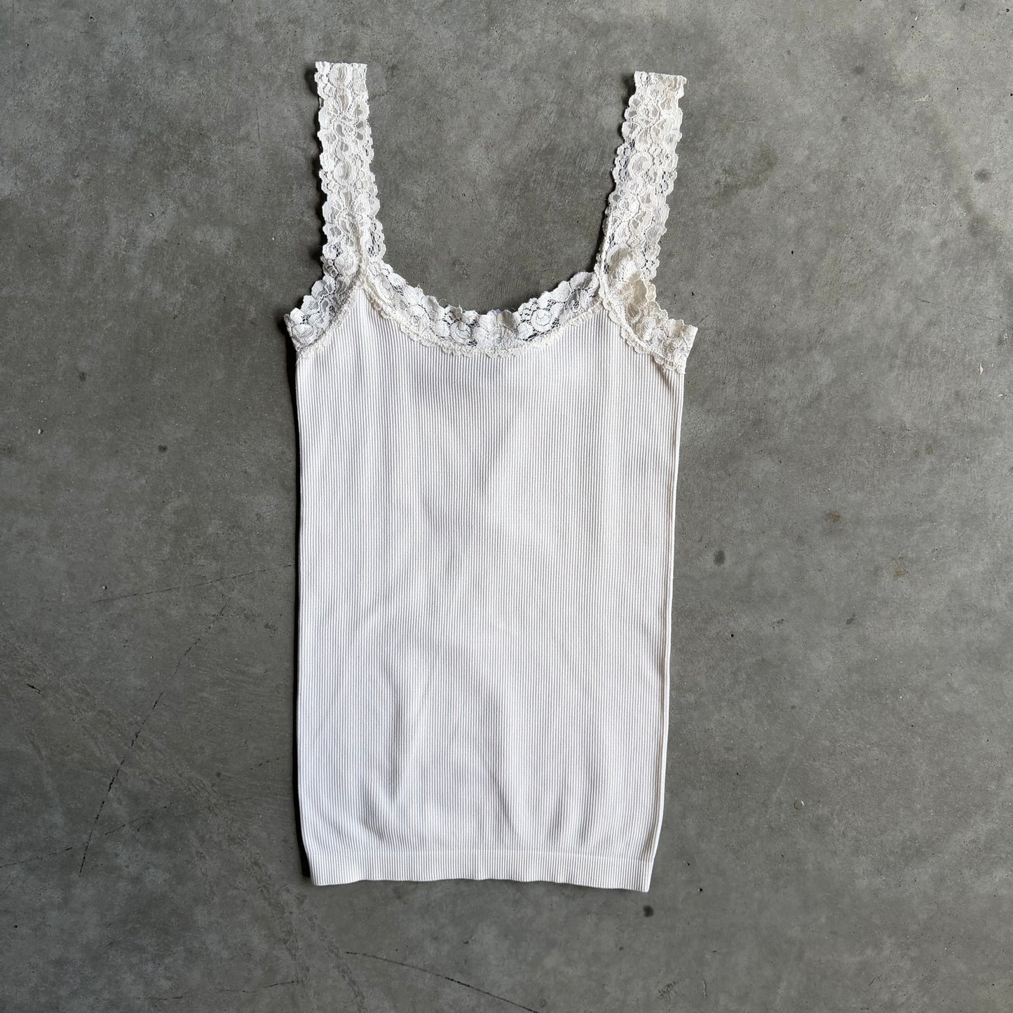 Vintage White Lace Ribbed Tank