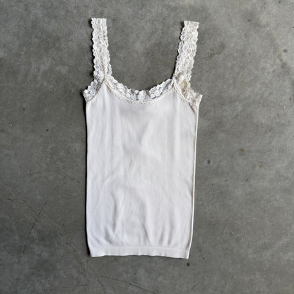 Vintage White Lace Ribbed Tank