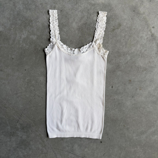 Vintage White Lace Ribbed Tank
