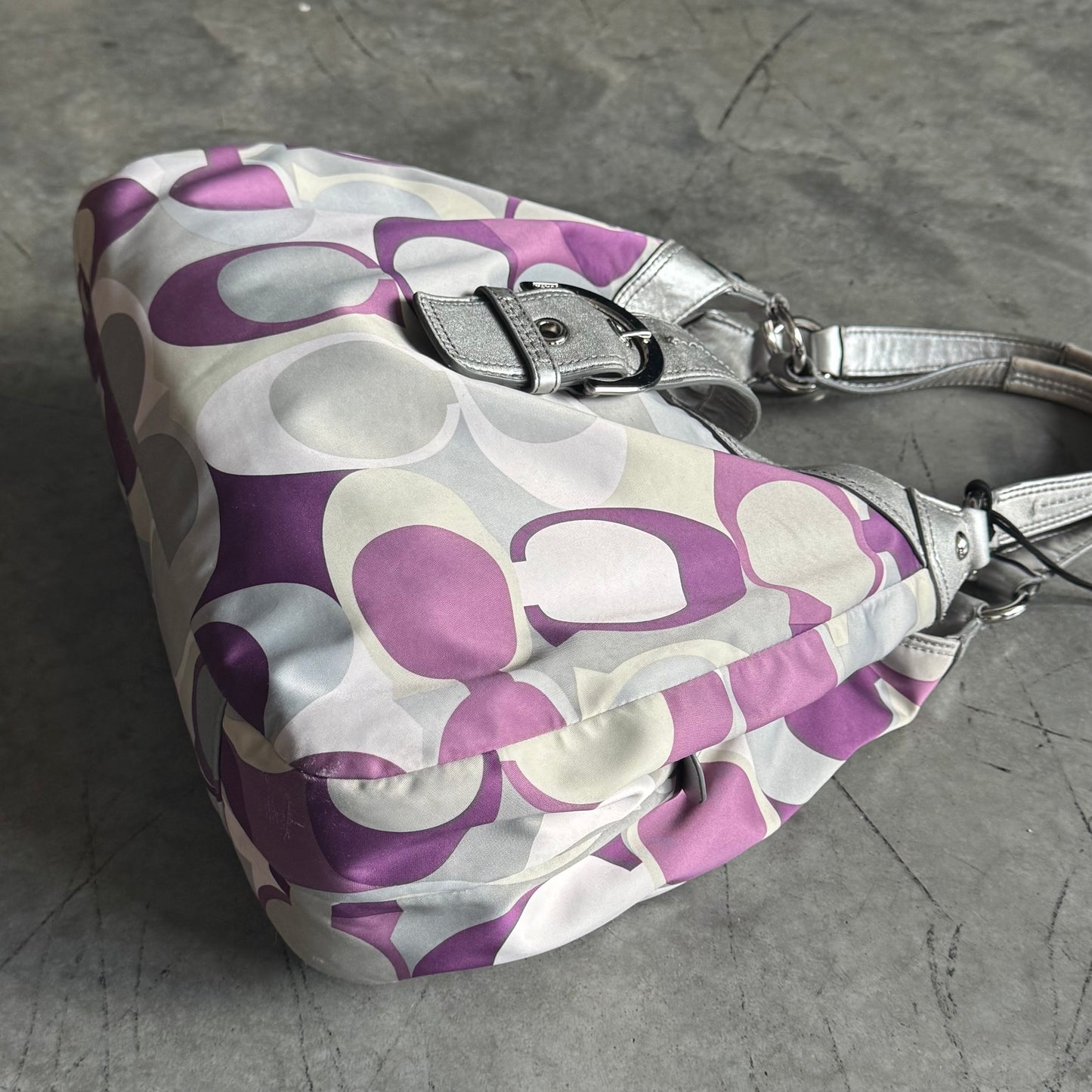 Y2K Coach SoHo Hobo Bag In Purple/Silver Signature Print