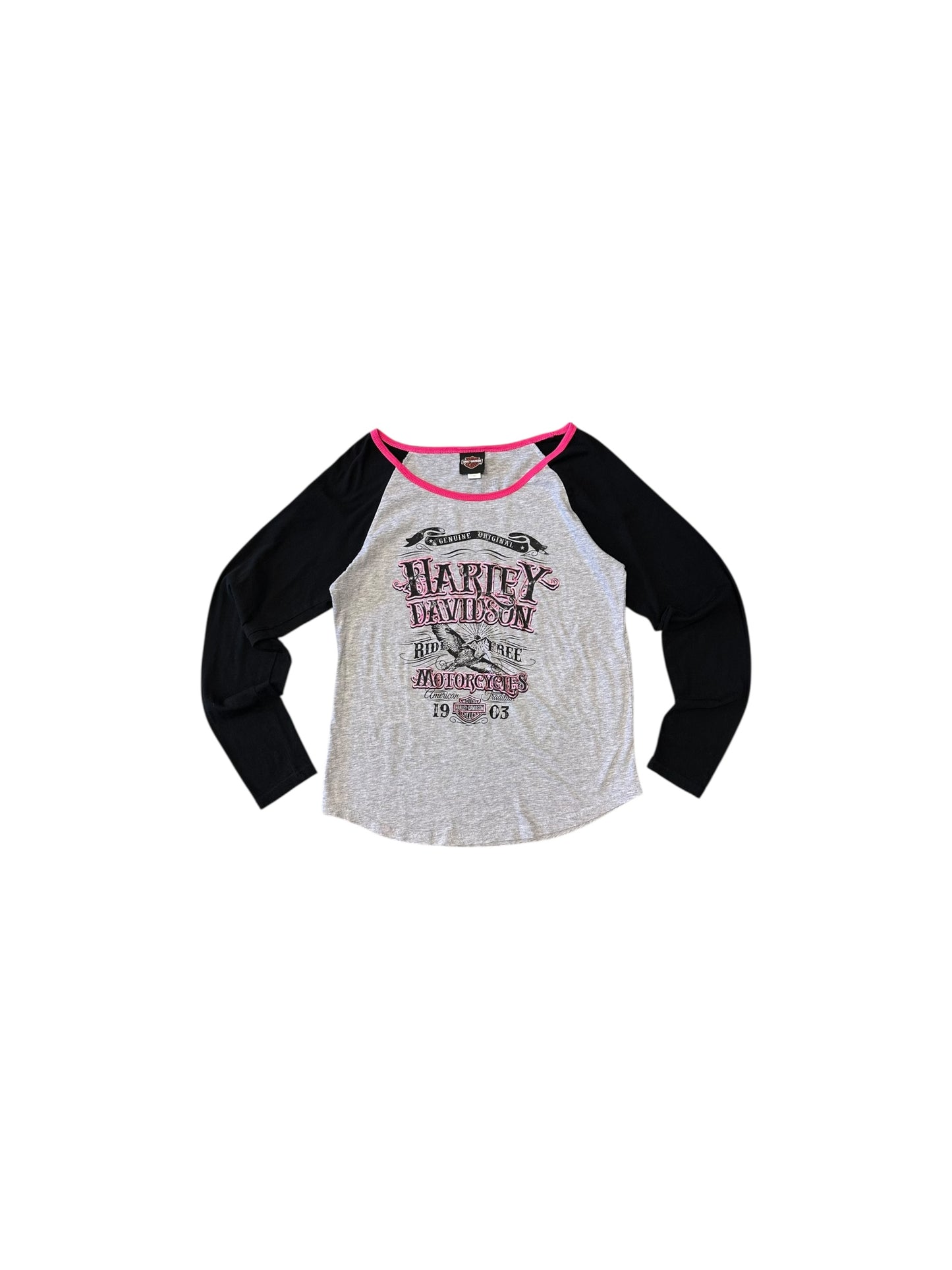 Women’s Harley Davidson Grey/Pink/Black Baseball T