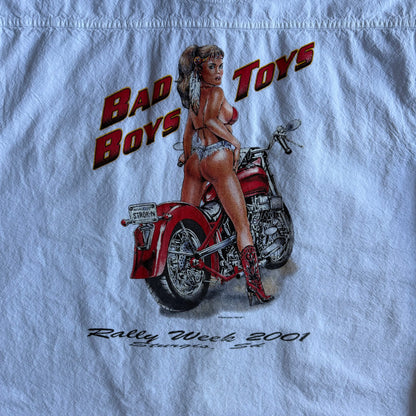 Y2K 2001 Sturgis Rally Week Women & Bike White Button Up Vest