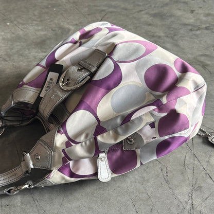 Y2K Coach SoHo Hobo Bag In Purple/Silver Signature Print