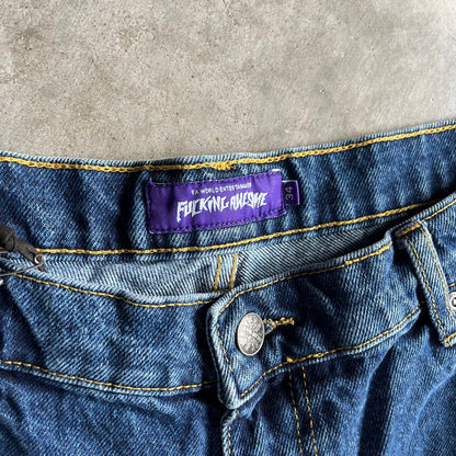 Y2K Fuckin Awesome Triple Logo Embroidered Jorts
