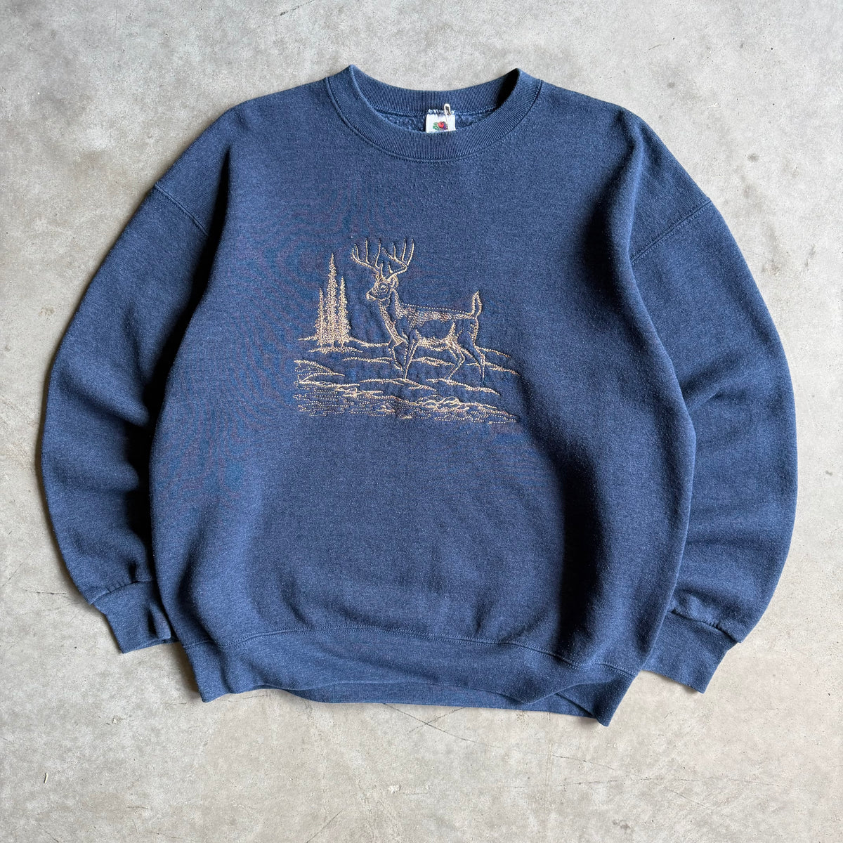 Vintage Navy Blue Gold Embroidered Whitetail Deer Sweatshirt