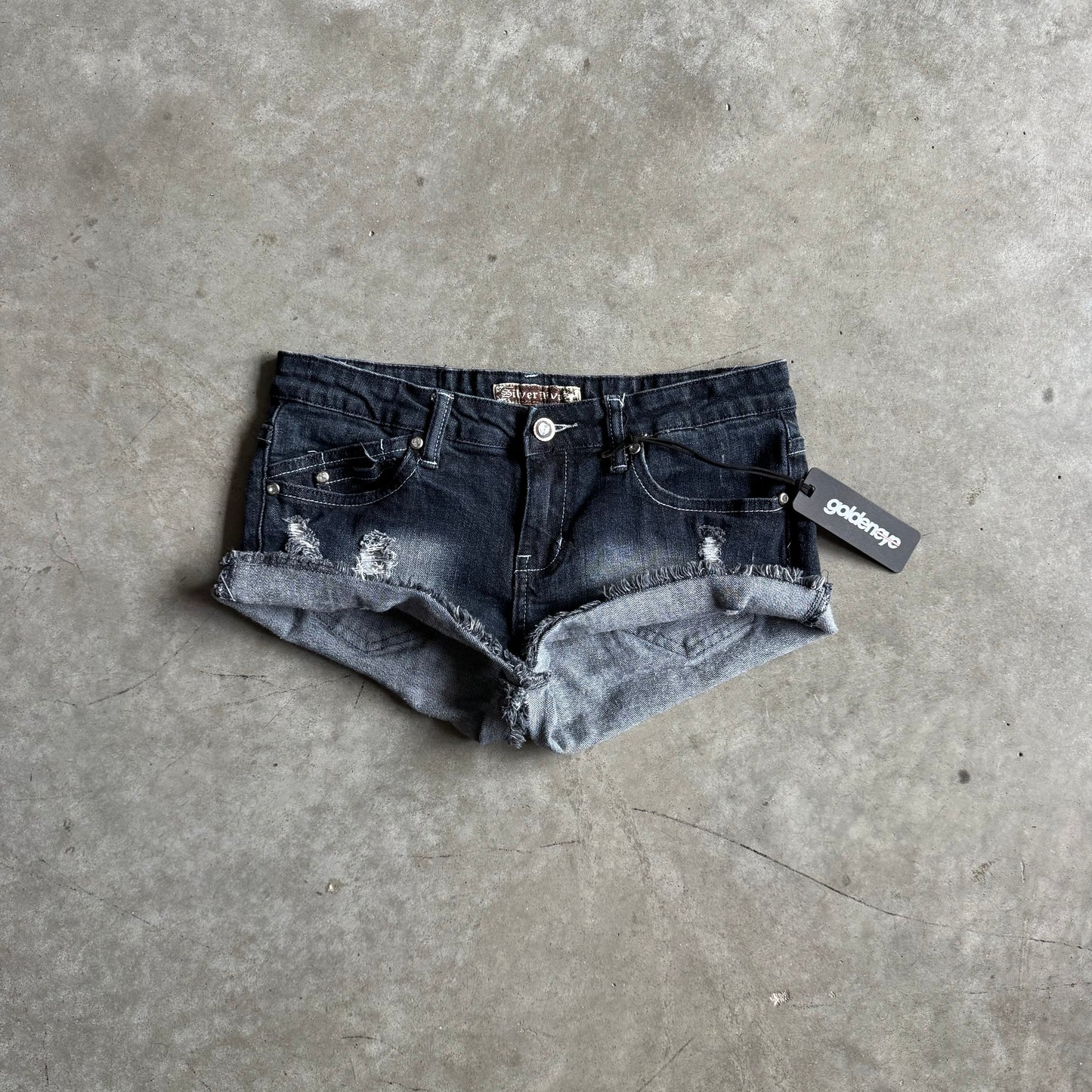 Women’s Y2K Silver Distressed Micro Shorts
