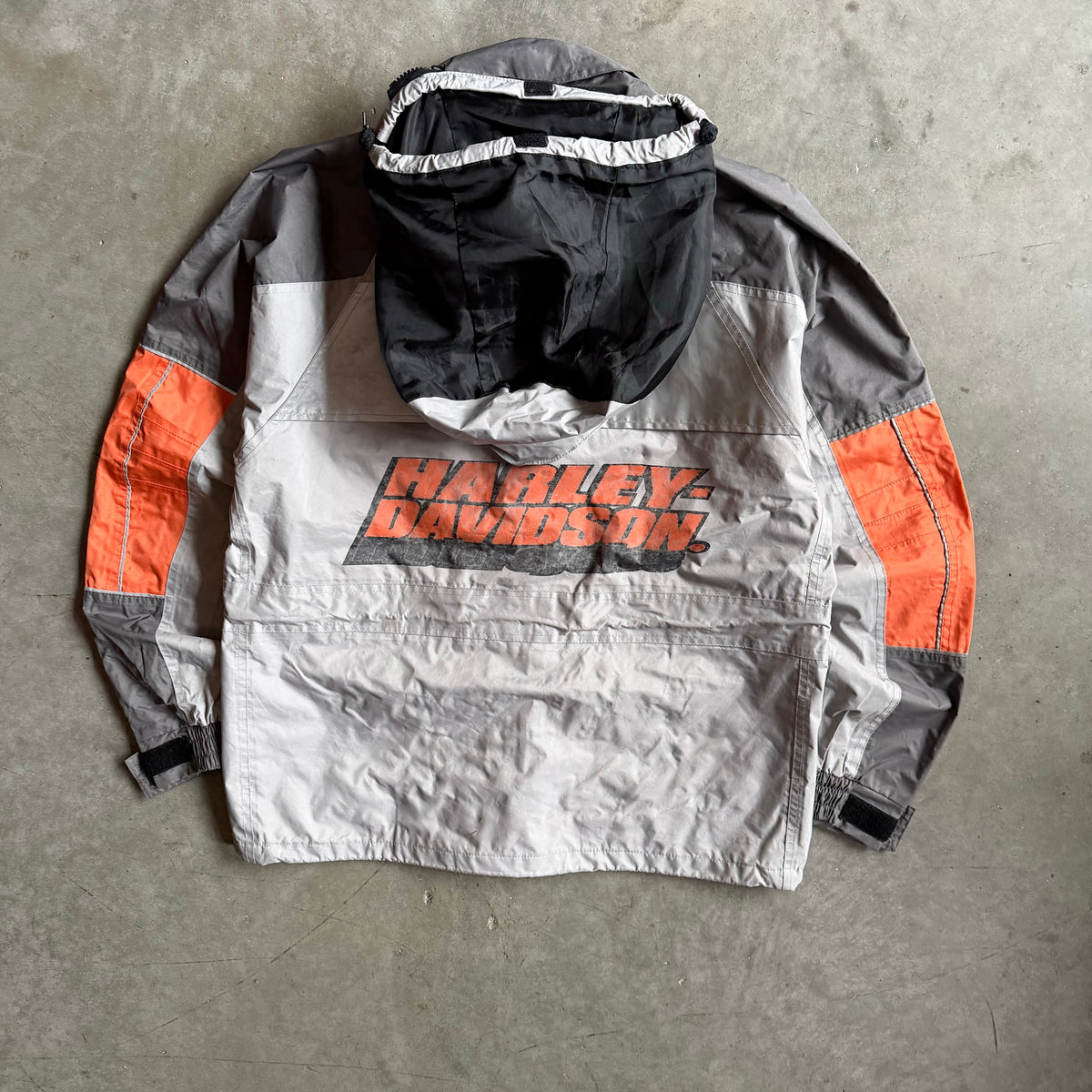 Y2K Harley Davidson Gray & Orange Windbreaker Jacket